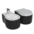 Modern Black Toilet Design With Attached Washbasin And Sleek Glossy Finish