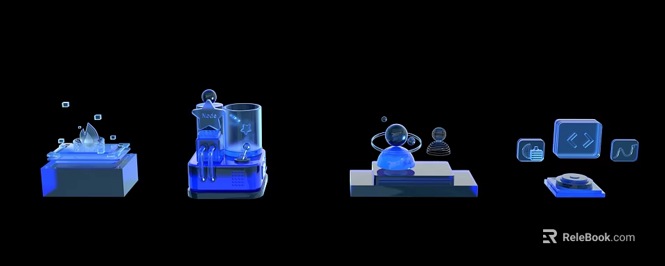 Blue Glowing 3D Models With Human Silhouettes Laboratory Setup And Particle Effects 3d model 