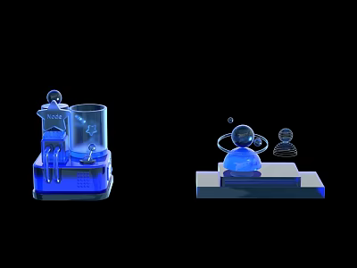 Blue Glowing 3D Models With Human Silhouettes Laboratory Setup And Particle Effects 3d model