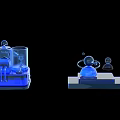Blue Glowing 3D Models With Human Silhouettes Laboratory Setup And Particle Effects 3d model