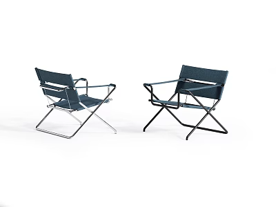 Modern Folding Leisure Chair Set Of Two With Metal Frame And Blue Fabric 3d model