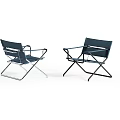 Modern Folding Leisure Chair Set Of Two With Metal Frame And Blue Fabric