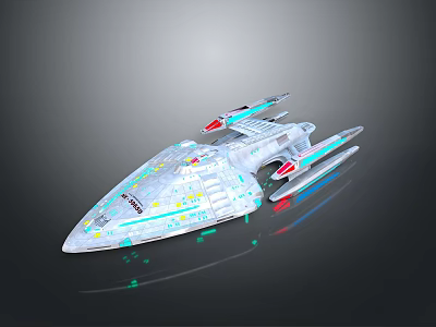 Futuristic Transparent Spaceship Model With Colorful Lights Thruster Details And Reflective Surface 3d model