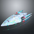 Futuristic Transparent Spaceship Model With Colorful Lights Thruster Details And Reflective Surface