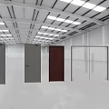 Various Styles Of Double Doors Displayed In Warehouse Showroom With Metal And Glass Panels