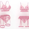 Pink Lingerie Set Bralette and Panty with Heart Patterns and Sheer Mesh Design