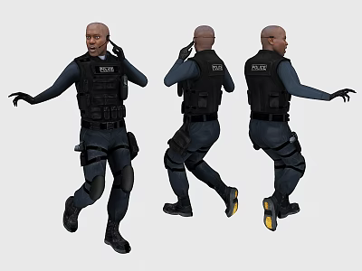 Police Man In Tactical Gear Showing Dynamic Action Poses From Multiple Angles 3d model