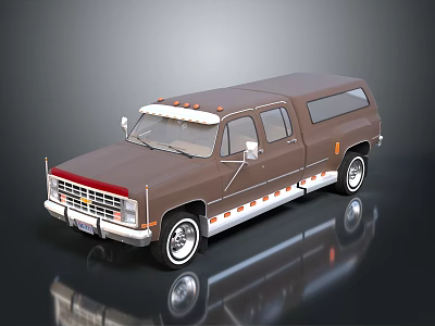 Brown Extended Truck With Multiple Doors Roof Lights And Chrome Trim On Shiny Floor 3d model