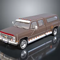 Brown Extended Truck With Multiple Doors Roof Lights And Chrome Trim On Shiny Floor