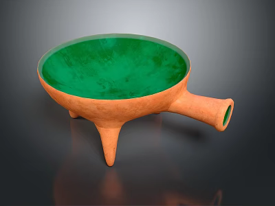 Clay Ceramic Vessel With Green Interior Orange Exterior Three Legs And Long Spout Handle 3d model