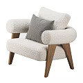 Modern Accent Chair With Soft Fluffy Fabric And Striped Pillow On Wooden Legs