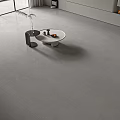 Sleek Gray Floor Tiles In Modern Living Room Interior With Fireplace And Coffee Table