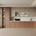 Modern Kitchen Interior Featuring Wooden Cabinets Open Shelves Countertop And Plant Decoration
