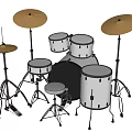 White And Black Drum Set With Cymbals Stands For Musical Performance