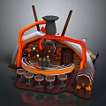 Cartoon Bar Scene With Wooden Counter Round Stools Barrels Chimney And Decorative Lights