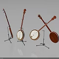 Red Banjos In Various Styles Displayed On Stands With Gray Background