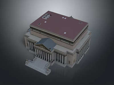 Cartoon Style Classical Building Scene with Red Roof Stone Columns Grand Steps and Ornate Entrance 3d model
