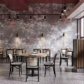 Modern Industrial Restaurant Interior With Textured Gray Walls Windows Round Tables White Chairs And Tableware
