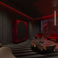 Hotel Public Lounge Area With Comfortable Sofas Coffee Table Mural Painting And Modern Lighting 3d model