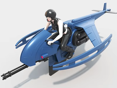 Futuristic Blue Fighter Jet Piloted in Black Helmet with Front Mounted Guns and Sleek Design 3d model