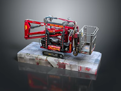 Red Tracked Aerial Work Platform With Mobile Hydraulic Lift And Basket 3d model