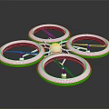 Futuristic Quadcopter Drone With Green Rimmed Circular Frames And Propellers 3d model