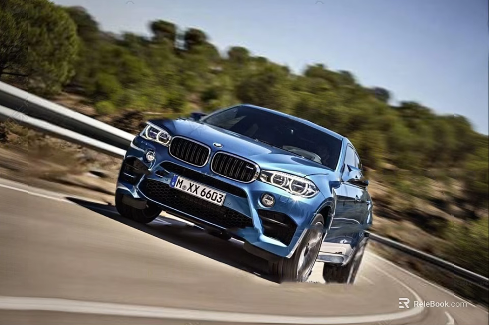 Blue BMW SUV Cruising On Scenic Curved Mountain Road With Green Trees 3d model 