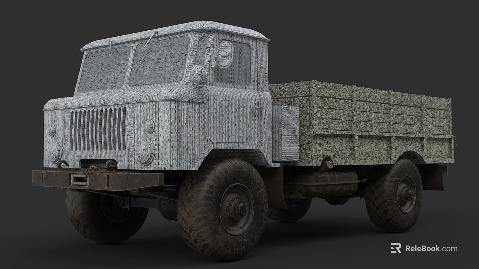 Woven Texture Heavy Duty Truck With Large Tires And Cargo Bed Design 3d model 