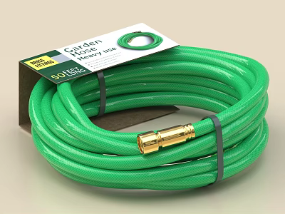 Green Garden Hose with 50 Feet Length and Golden Connector for Outdoor Watering 3d model