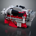 High Performance Engine Design With Red Cylinder Block Gray Components And Exhaust Pipes 3d model
