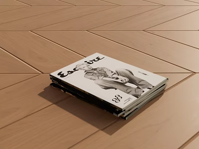 Stacked Magazine With EAT LIFE Cover Text And Person Illustration On Wooden Floor 3d model
