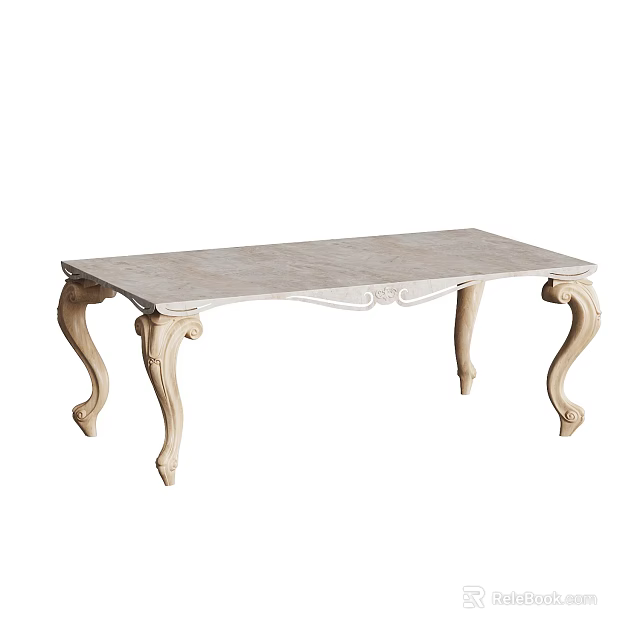 Elegant Classic Coffee Table With Ornate Carved Details And Curved Wooden Legs 3d model 
