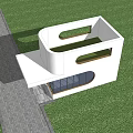 Modern Entry Gate Design With Glass Panels In White House Lush Lawn And Brick Driveway
