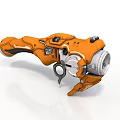 Futuristic Orange Weapon with Detailed Mechanical Structure and Ergonomic Grip Design