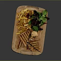 Delicious Grilled Sandwich With Crispy Fries And Fresh Salad On Wooden Board