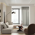 Modern Living And Dining Room With White Sofa Floor Lamp Armchair And City View Window