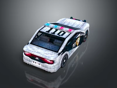 Pixel Blocky Police Car With White Body And Light Bar Details 3d model
