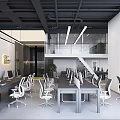 Modern Public Office Space Interior Design With CBD Signage Staircase And Work Desks