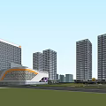 Modern Office Buildings Exterior Design With Tall Glass Facade And Surrounding Road