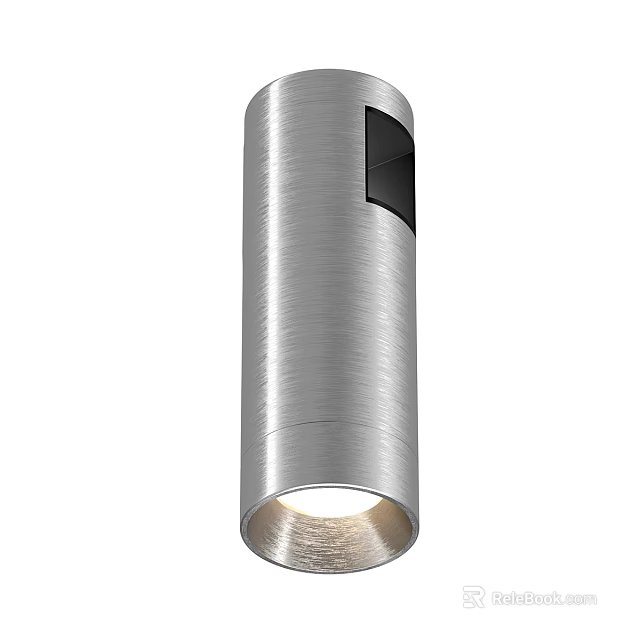 Modern Sleek Cylindrical Downlight Spotlight in Silver Brushed Finish with Black Accent and Warm Illumination 3d model 