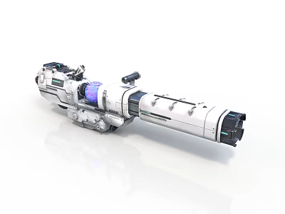 Futuristic Silver Mechanical Weapon With Purple Core Long Barrel And Sighting Device 3d model
