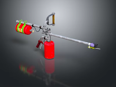 Tactical Weapon With Red Pressure Tank Long Metal Rod And Nozzle 3d model