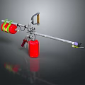 Tactical Weapon With Red Pressure Tank Long Metal Rod And Nozzle