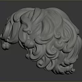 3D Modeled Character Head With Detailed Curly Hair And Smooth Gray Surface
