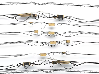 Organized Black Electronic Wires with Yellow Blocks in Linear Structured Arrangement 3d model