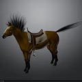 Brown Horse With Black Mane And Tail Featuring Saddle Against Gray Background