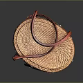 Handcrafted Woven Basket With Red Leather Handle And Metal Buckle