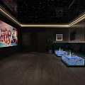 Modern Bar Interior With Starry Ceiling Large TV Screen Pool Table And Plants 3d model