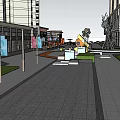 Commercial Street Design with Tall Buildings Central Plaza and Landscaped Green Spaces