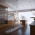 Bright Modern Dessert Shop Interior With Glass Display Cases Wooden Counters And Green Plants